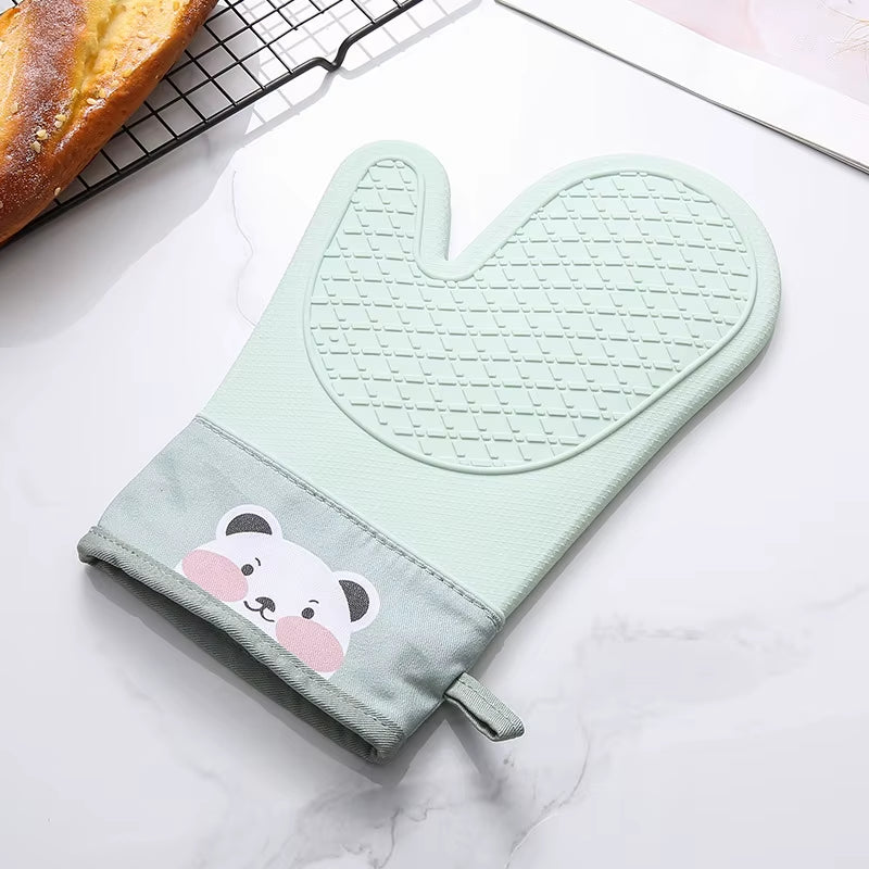 1Pc Oven Silicone Gloves Anti-Scald Gloves Cute Oven Mitt Heat Resistant Gloves Microwave Oven Baking Tools Kitchen Bakeware