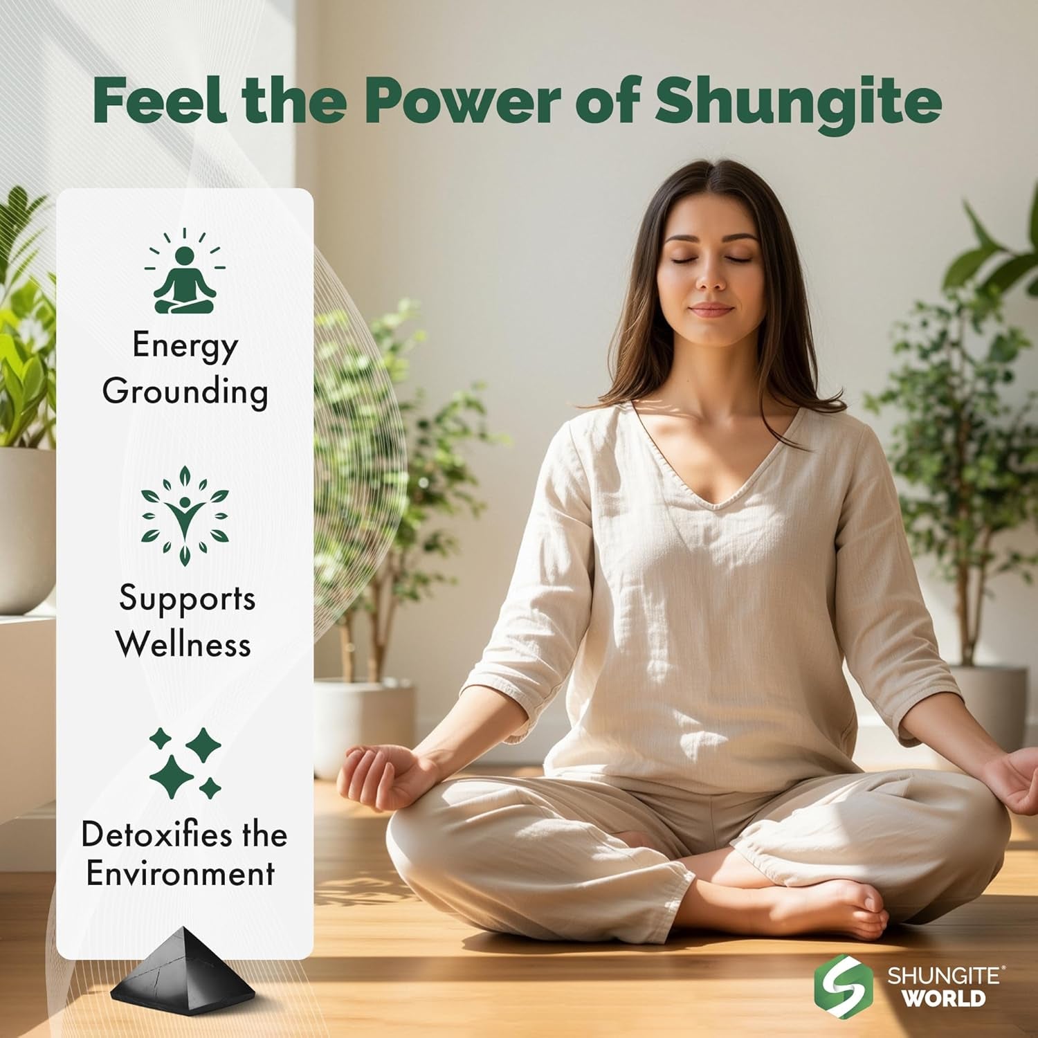 Authentic Shungite Pyramid Polished 50 Mm / 1.96" Chakra Energy Natural Healing Crystal Real Black Pyramid Home Office Protection Desk Decor Meditation Reiki Grounding Stone