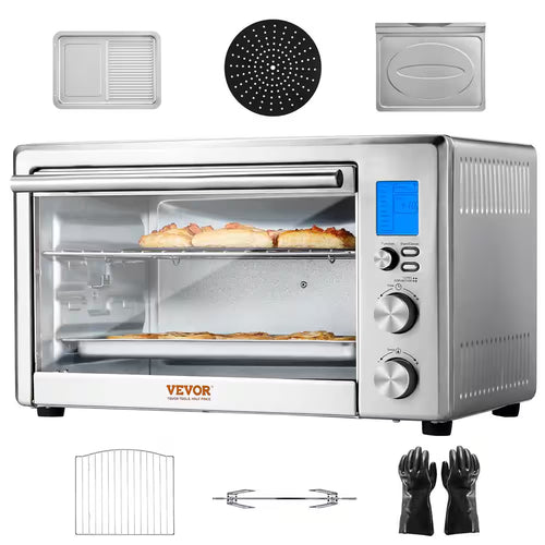 10-In-1 Convection Oven, 28L/30 Qt. Multifunctional Conventional Oven in Silver Countertop 1800-Watt 4-Tier Roaster Oven