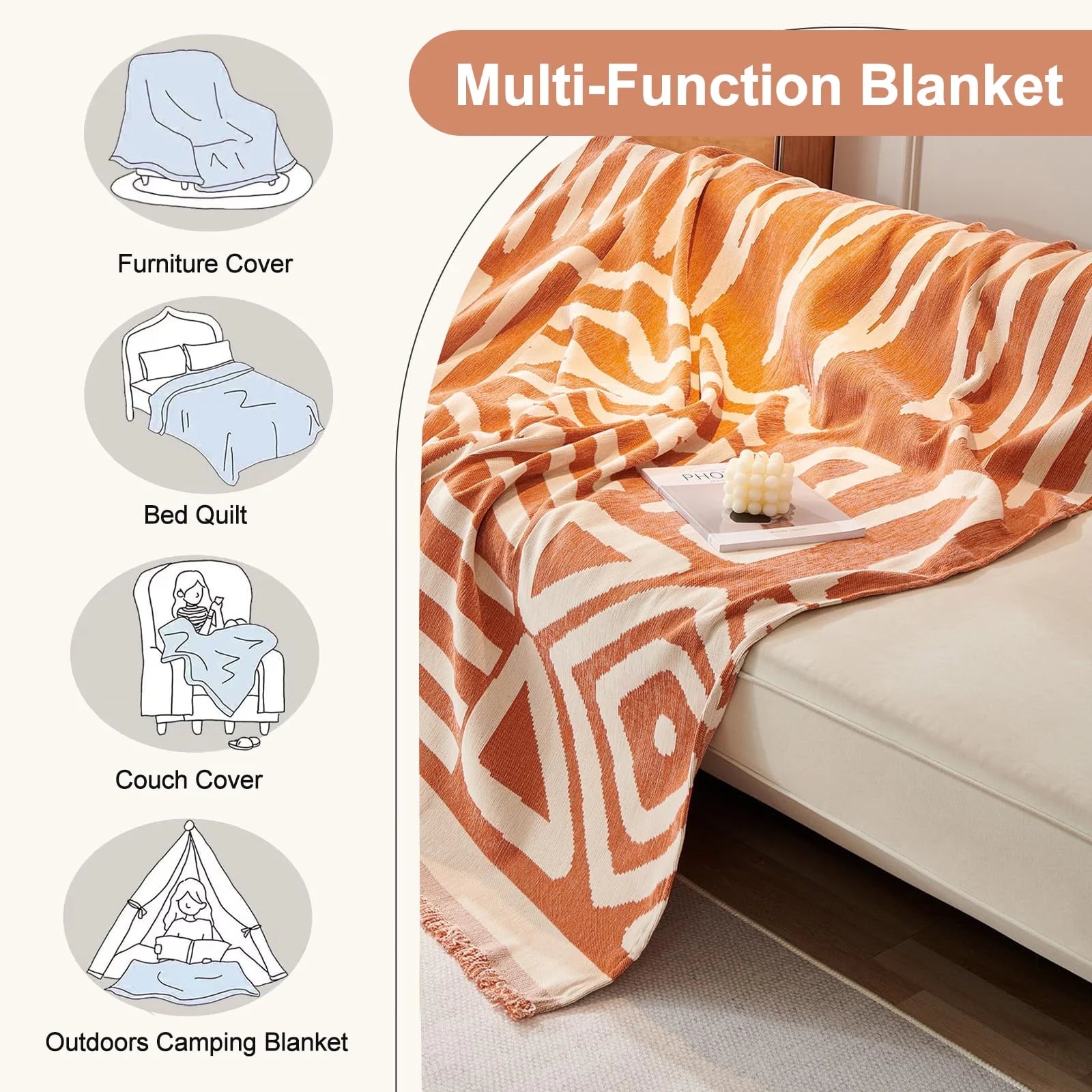 Boho Couch Cover Armchair Couch Cover, Sectional Sofa Cover Chenille Chair Couch Cover Throw Couch Cover Furniture Sofa Protector 71"X 90"