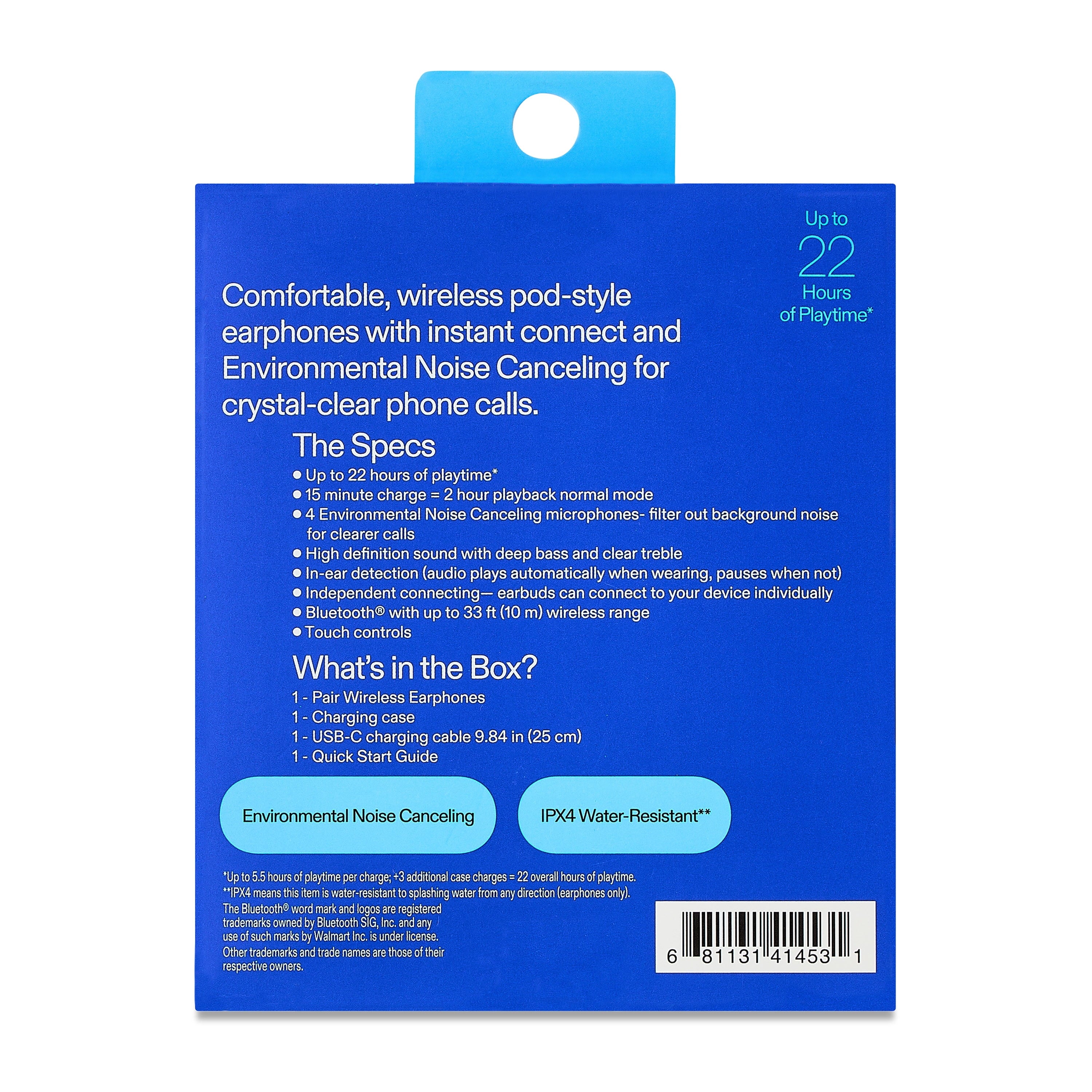 Bluetooth Wireless Earphones with Environmental Noise Canceling Microphones and Charging Case, Gray