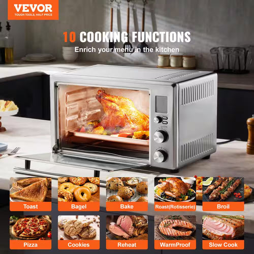 10-In-1 Convection Oven, 28L/30 Qt. Multifunctional Conventional Oven in Silver Countertop 1800-Watt 4-Tier Roaster Oven